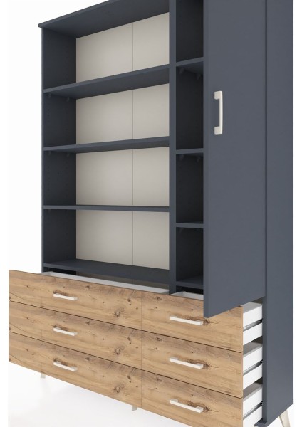 Arges Dolap 8 Raflı 6 Çekmeceli Tek Kapaklı 132X30X195 Antrasit-Antrasit/çam fırsatları