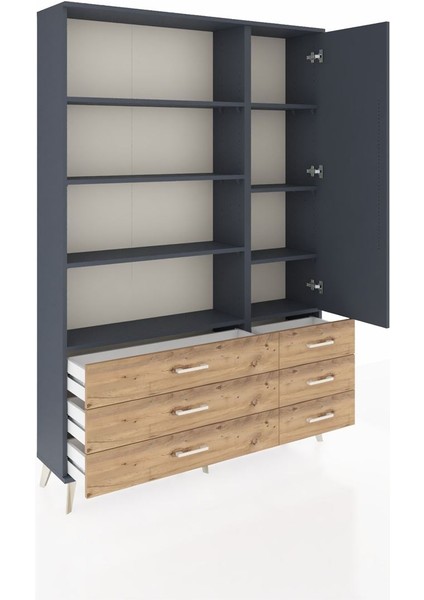 Arges Dolap 8 Raflı 6 Çekmeceli Tek Kapaklı 132X30X195 Antrasit-Antrasit/çam indirimleri