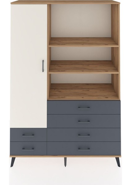 Hyperion Dolap 7 Raflı 6 Çekmeceli Tek Kapaklı 132X44X195 Çam-Aytaşı/antrasit