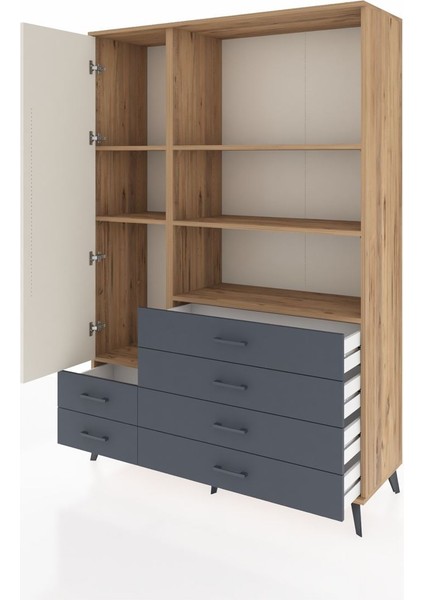 Hyperion Dolap 7 Raflı 6 Çekmeceli Tek Kapaklı 132X44X195 Çam-Aytaşı/antrasit modelleri