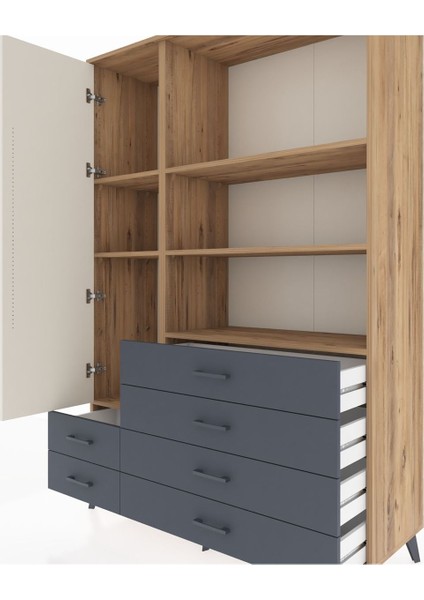 Hyperion Dolap 7 Raflı 6 Çekmeceli Tek Kapaklı 132X44X195 Çam-Aytaşı/antrasit fırsatları