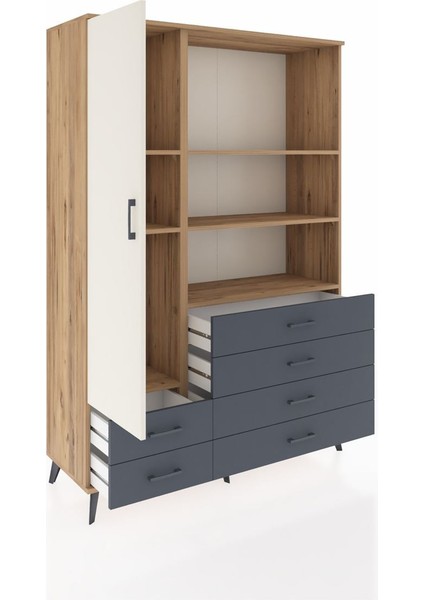 Hyperion Dolap 7 Raflı 6 Çekmeceli Tek Kapaklı 132X44X195 Çam-Aytaşı/antrasit indirimleri