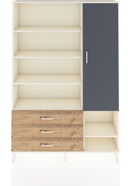 Arges Dolap 9 Raflı 3 Çekmeceli Tek Kapaklı 132X30X195 Aytaşı-Antrasit/çam