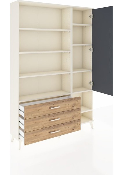 Arges Dolap 9 Raflı 3 Çekmeceli Tek Kapaklı 132X30X195 Aytaşı-Antrasit/çam indirimleri