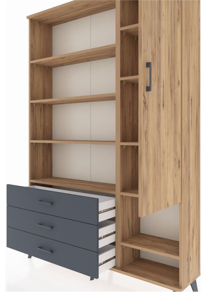 Arges Dolap 9 Raflı 3 Çekmeceli Tek Kapaklı 132X30X195 Çam-Çam/antrasit fırsatları