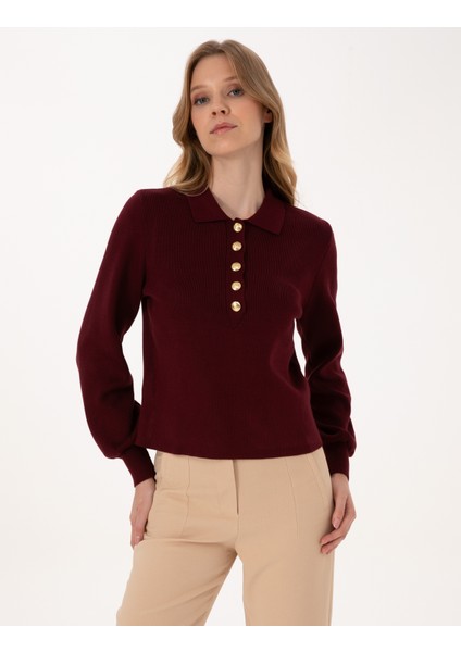 Kadın Vişne Slim Fit Kazak 50310918-VR223