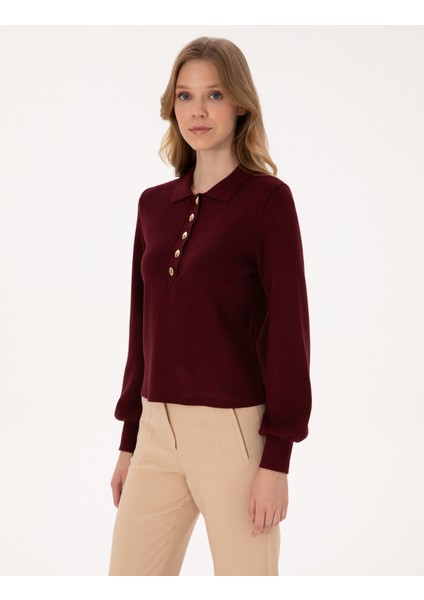 Kadın Vişne Slim Fit Kazak 50310918-VR223 modelleri