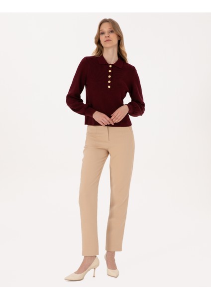 Kadın Vişne Slim Fit Kazak 50310918-VR223 fırsatları