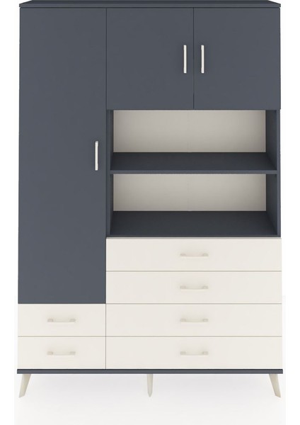 Arges Dolap 8 Raflı 6 Çekmeceli 3 Kapaklı 132X30X195 Antrasit-Antrasit/aytaşı