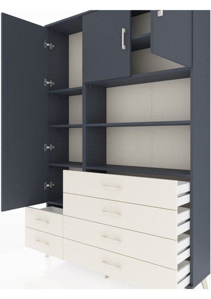 Arges Dolap 8 Raflı 6 Çekmeceli 3 Kapaklı 132X30X195 Antrasit-Antrasit/aytaşı fırsatları