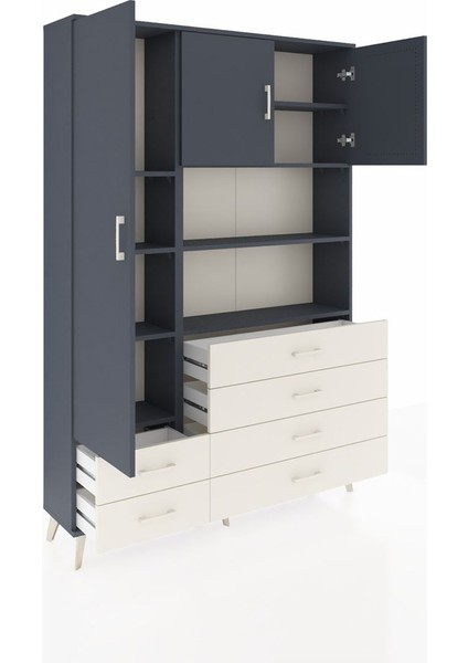 Arges Dolap 8 Raflı 6 Çekmeceli 3 Kapaklı 132X30X195 Antrasit-Antrasit/aytaşı indirimleri