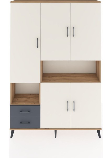 Arges Dolap 10 Raflı 2 Çekmeceli 5 Kapaklı 132X30X195 Çam-Aytaşı/antrasit