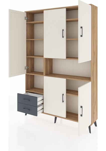 Arges Dolap 10 Raflı 2 Çekmeceli 5 Kapaklı 132X30X195 Çam-Aytaşı/antrasit modelleri