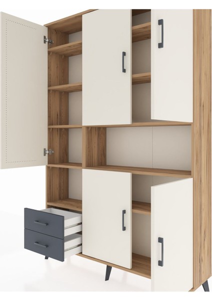 Arges Dolap 10 Raflı 2 Çekmeceli 5 Kapaklı 132X30X195 Çam-Aytaşı/antrasit fırsatları