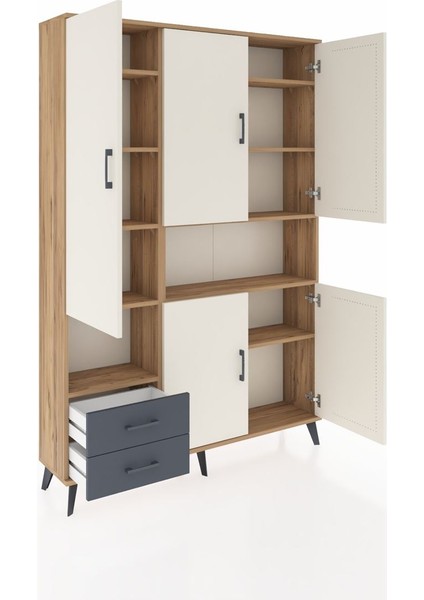 Arges Dolap 10 Raflı 2 Çekmeceli 5 Kapaklı 132X30X195 Çam-Aytaşı/antrasit indirimleri