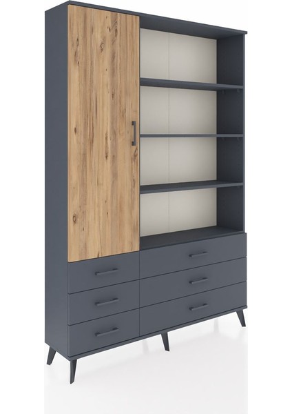 Arges Dolap 8 Raflı 6 Çekmeceli Tek Kapaklı 132X30X195 Antrasit-Çam/antrasit fiyatları