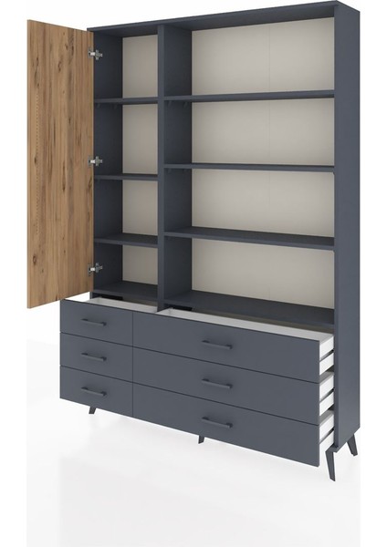 Arges Dolap 8 Raflı 6 Çekmeceli Tek Kapaklı 132X30X195 Antrasit-Çam/antrasit modelleri