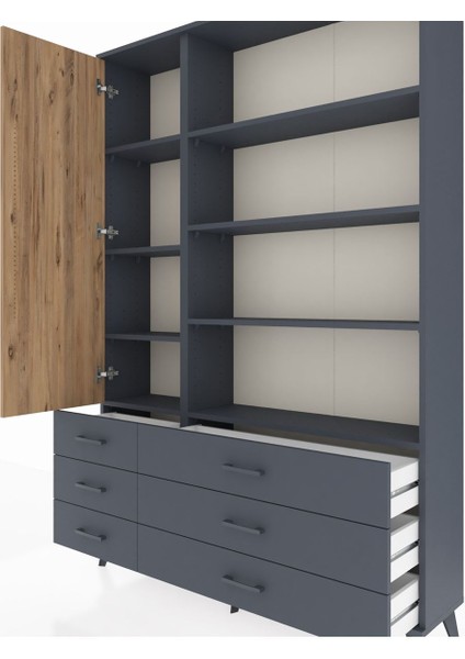 Arges Dolap 8 Raflı 6 Çekmeceli Tek Kapaklı 132X30X195 Antrasit-Çam/antrasit fırsatları