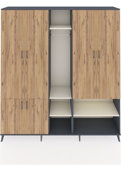 Hyperion Dolap 15 Raflı 5 Kapaklı Tek Askılı 220X44X243 Antrasit-Çam/aytaşı