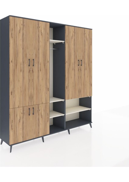 Hyperion Dolap 15 Raflı 5 Kapaklı Tek Askılı 220X44X243 Antrasit-Çam/aytaşı fiyatları