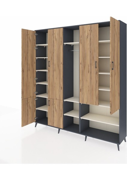 Hyperion Dolap 15 Raflı 5 Kapaklı Tek Askılı 220X44X243 Antrasit-Çam/aytaşı modelleri