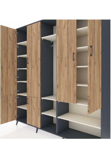 Hyperion Dolap 15 Raflı 5 Kapaklı Tek Askılı 220X44X243 Antrasit-Çam/aytaşı fırsatları