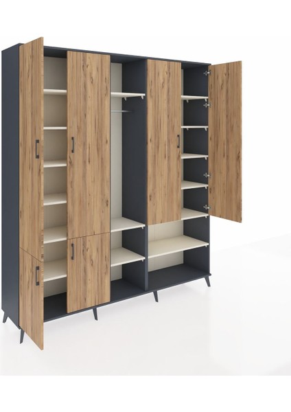 Hyperion Dolap 15 Raflı 5 Kapaklı Tek Askılı 220X44X243 Antrasit-Çam/aytaşı indirimleri