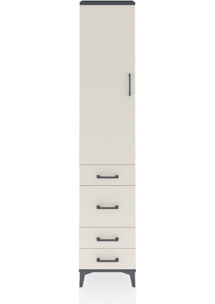 Arges Dolap 3 Raflı 4 Çekmeceli Tek Kapaklı 44X30X221 Antrasit-Aytaşı