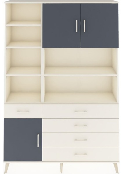 Arges Dolap 9 Raflı 5 Çekmeceli 3 Kapaklı 132X30X195 Aytaşı-Antrasit/aytaşı