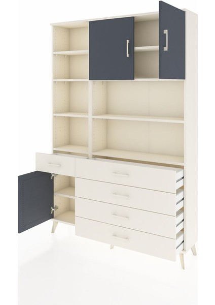 Arges Dolap 9 Raflı 5 Çekmeceli 3 Kapaklı 132X30X195 Aytaşı-Antrasit/aytaşı modelleri