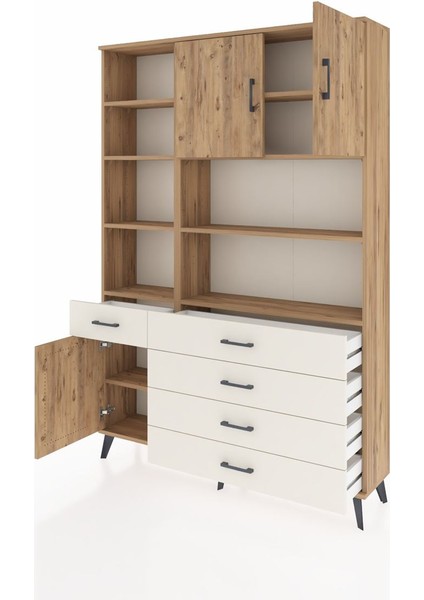 Arges Dolap 9 Raflı 5 Çekmeceli 3 Kapaklı 132X30X195 Çam-Çam/aytaşı modelleri