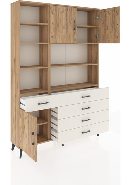 Arges Dolap 9 Raflı 5 Çekmeceli 3 Kapaklı 132X30X195 Çam-Çam/aytaşı indirimleri