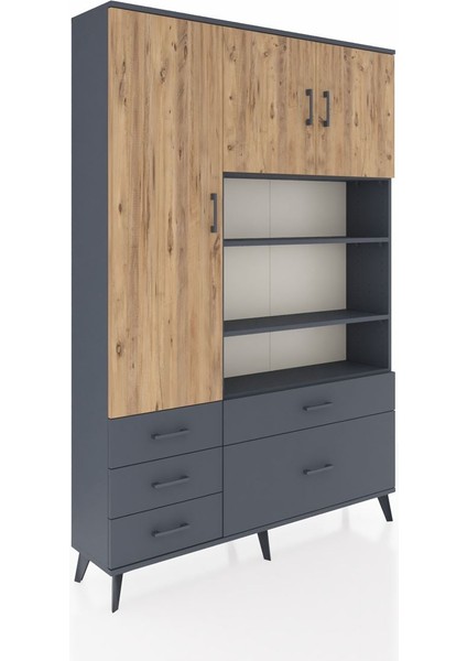 Arges Dolap 9 Raflı 5 Çekmeceli 3 Kapaklı 132X30X195 Antrasit-Çam/antrasit fiyatları