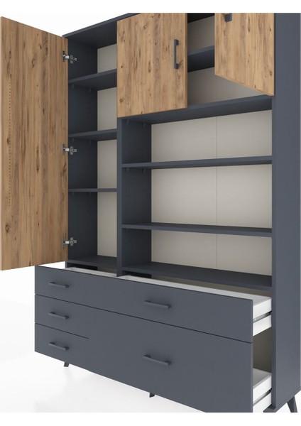 Arges Dolap 9 Raflı 5 Çekmeceli 3 Kapaklı 132X30X195 Antrasit-Çam/antrasit fırsatları