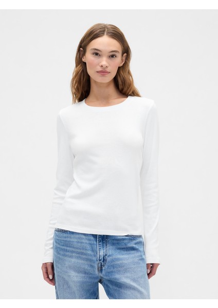 Kadın Beyaz Modern Crewneck T-Shirt