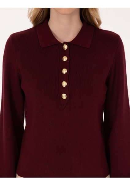 Kadın Vişne Slim Fit Kazak 50310918-VR223