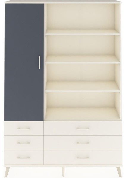 Arges Dolap 8 Raflı 6 Çekmeceli Tek Kapaklı 132X30X195 Aytaşı-Antrasit/aytaşı
