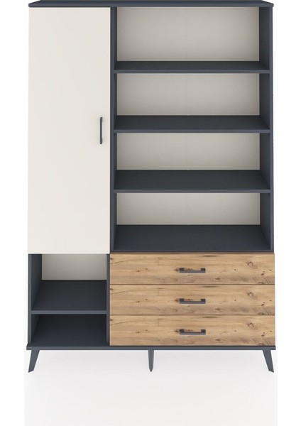 Arges Dolap 9 Raflı 3 Çekmeceli Tek Kapaklı 132X30X195 Antrasit-Aytaşı/çam