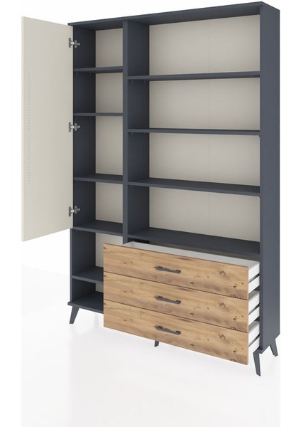 Arges Dolap 9 Raflı 3 Çekmeceli Tek Kapaklı 132X30X195 Antrasit-Aytaşı/çam modelleri