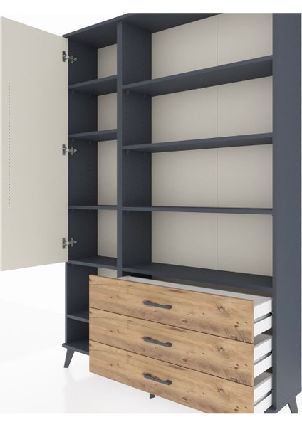Arges Dolap 9 Raflı 3 Çekmeceli Tek Kapaklı 132X30X195 Antrasit-Aytaşı/çam fırsatları