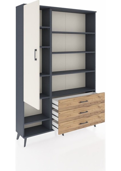 Arges Dolap 9 Raflı 3 Çekmeceli Tek Kapaklı 132X30X195 Antrasit-Aytaşı/çam indirimleri