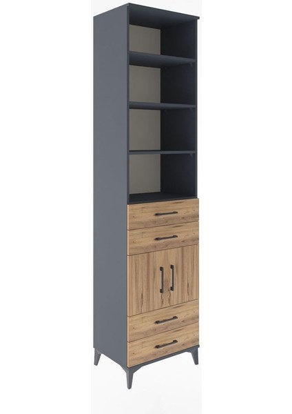 Hyperion Dolap 5 Raflı 4 Çekmeceli 2 Kapaklı 60X44X243 Antrasit-Çam fiyatları
