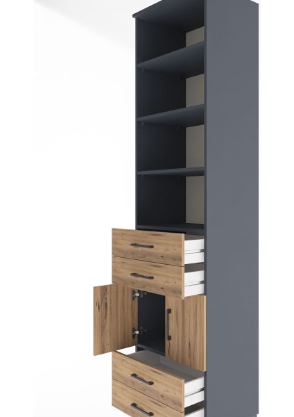 Hyperion Dolap 5 Raflı 4 Çekmeceli 2 Kapaklı 60X44X243 Antrasit-Çam indirimleri