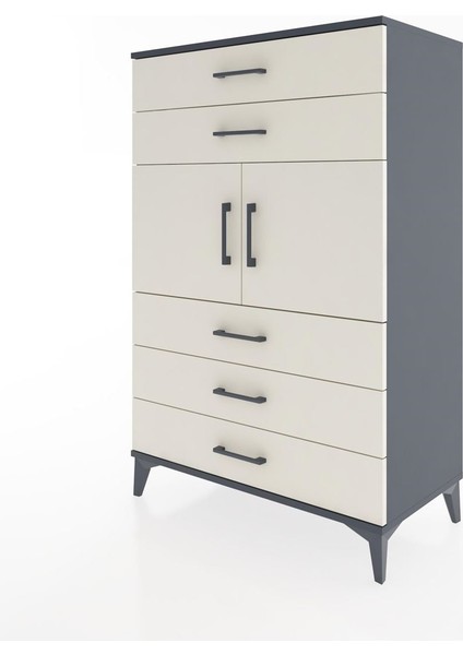 Hyperion Dolap Tek Raflı 5 Çekmeceli 2 Kapaklı 88X44X134 Antrasit-Aytaşı modelleri