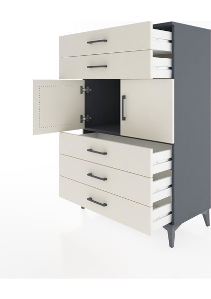 Hyperion Dolap Tek Raflı 5 Çekmeceli 2 Kapaklı 88X44X134 Antrasit-Aytaşı fırsatları