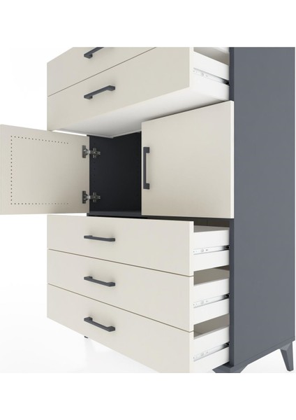 Hyperion Dolap Tek Raflı 5 Çekmeceli 2 Kapaklı 88X44X134 Antrasit-Aytaşı indirimleri