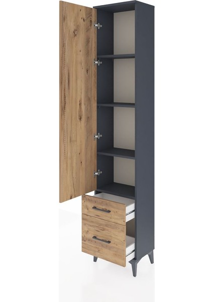 Arges Dolap 4 Raflı 2 Çekmeceli Tek Kapaklı 44X30X221 Antrasit-Çam fırsatları