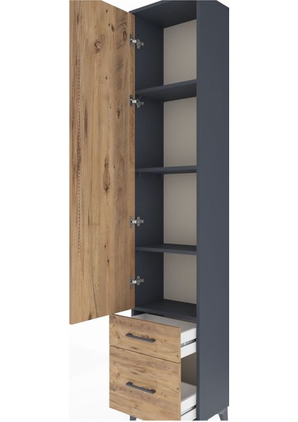 Arges Dolap 4 Raflı 2 Çekmeceli Tek Kapaklı 44X30X221 Antrasit-Çam indirimleri