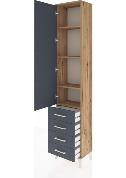 Arges Dolap 4 Raflı 4 Çekmeceli Tek Kapaklı 44X30X221 Çam-Antrasit fırsatları