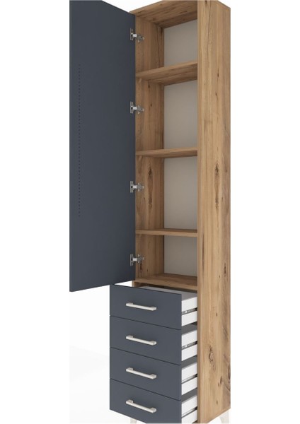 Arges Dolap 4 Raflı 4 Çekmeceli Tek Kapaklı 44X30X221 Çam-Antrasit indirimleri
